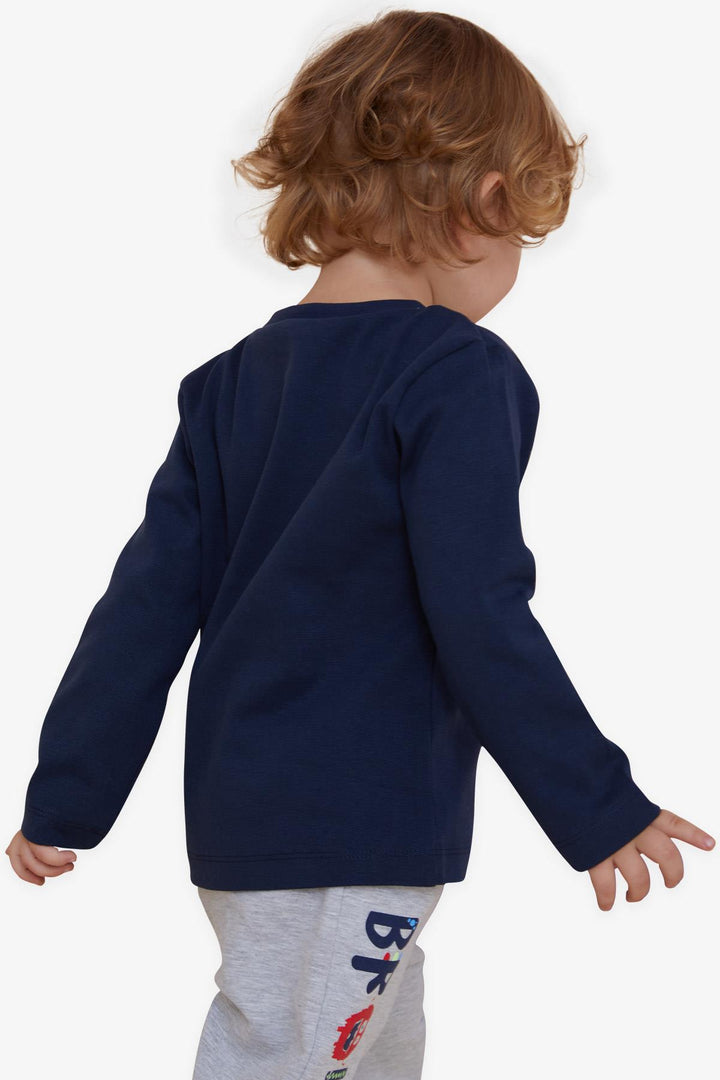 BRE Breeze Boys' Long Sleeve T-Shirt Printed with Text, 1-4 Years, Navy Blue - Braşov