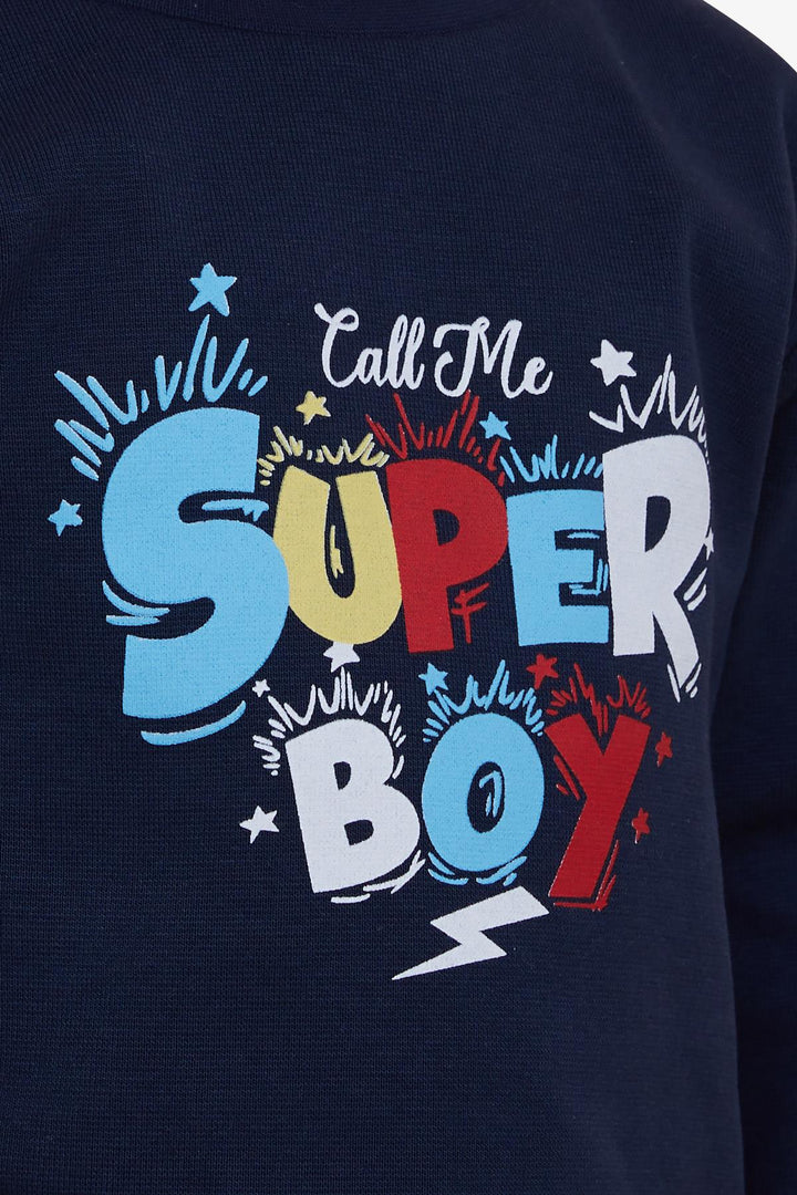 BRE Breeze Boys' Long Sleeve T-Shirt Printed with Text, 1-4 Years, Navy Blue - Braşov