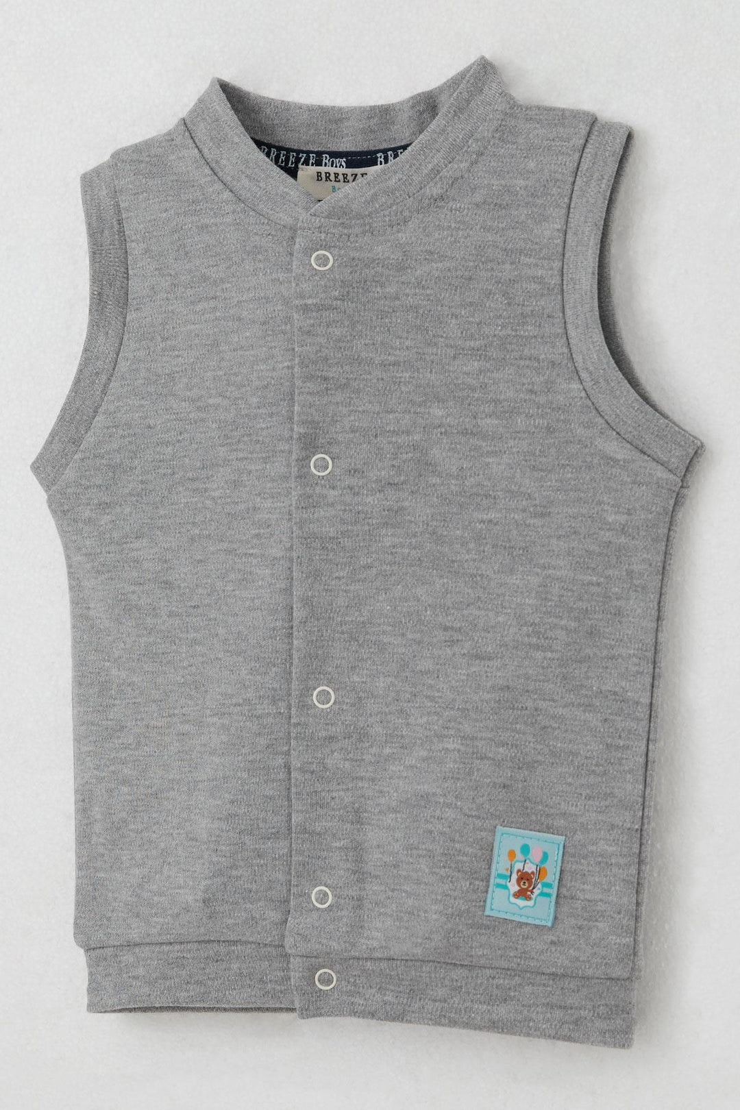BRE Breeze Baby Boy Vest Snap Cute Teddy Bear Embroidered Balloon 4 Months Year, Gray Melange - Oxford