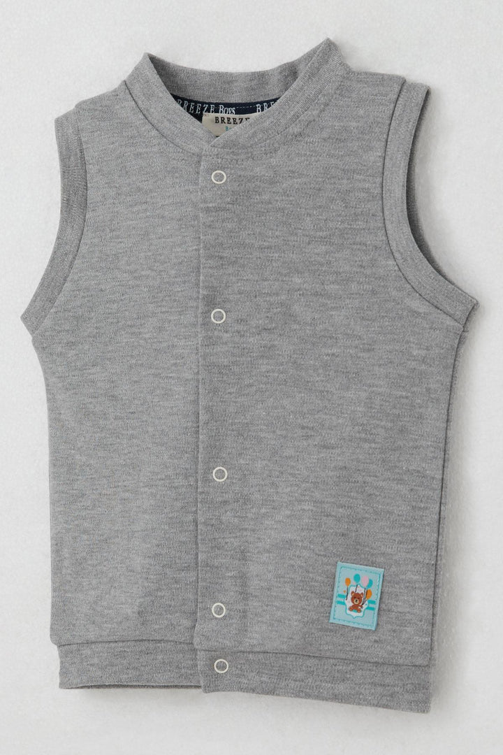 BRE Breeze Baby Boy Vest Snap Cute Teddy Bear Embroidered Balloon 4 Months Year, Gray Melange - Oxford
