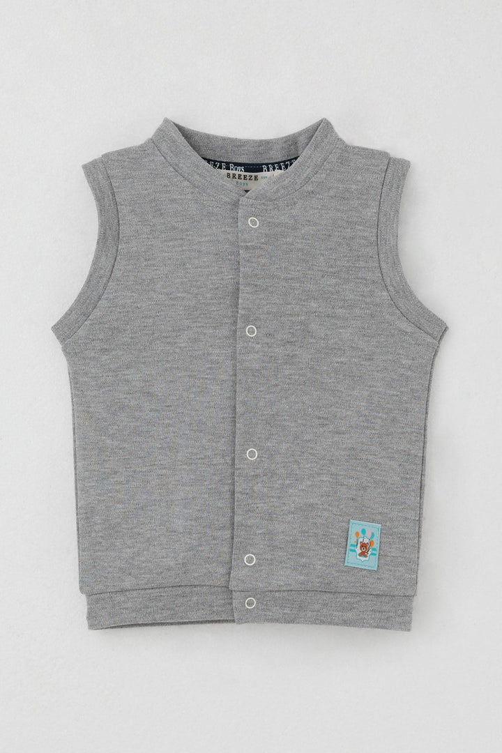 BRE Breeze Baby Boy Vest Snap Cute Teddy Bear Embroidered Balloon 4 Months Year, Gray Melange - Oxford