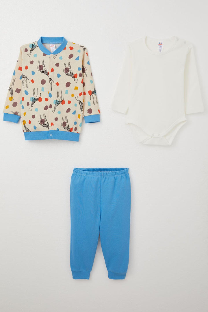 BRE Breeze Baby Boy Bodysuit 3-Piece Set Giraffe Patterned 4 Months Year, Beige - Middelburg