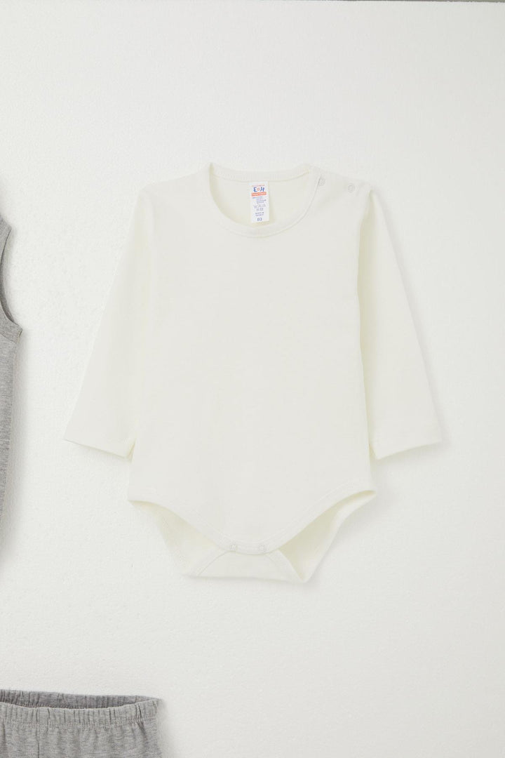 BRE Breeze Baby Boy Bodysuit 3-Piece Set Cute Bear Embroidered Hooded 4 Months Year, Dark Grey Melange - Novi