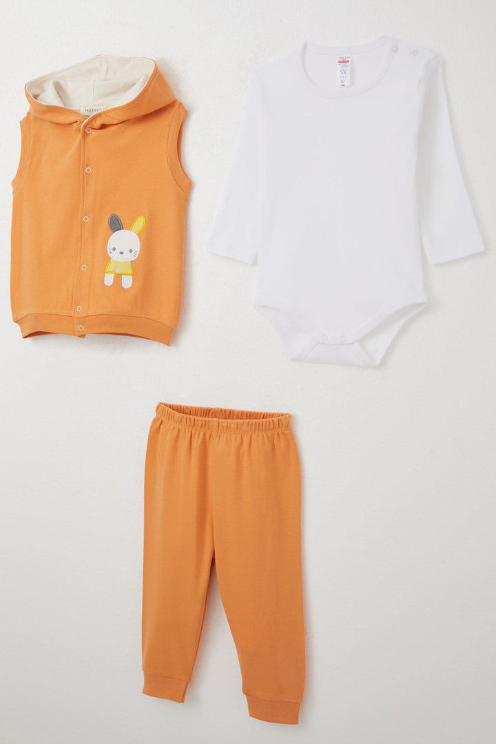 BRE Breeze Baby Boy Bodysuit 3-Piece Set with Cute Bunny Embroidery Hooded 4 Months Year, Orange - Yakima