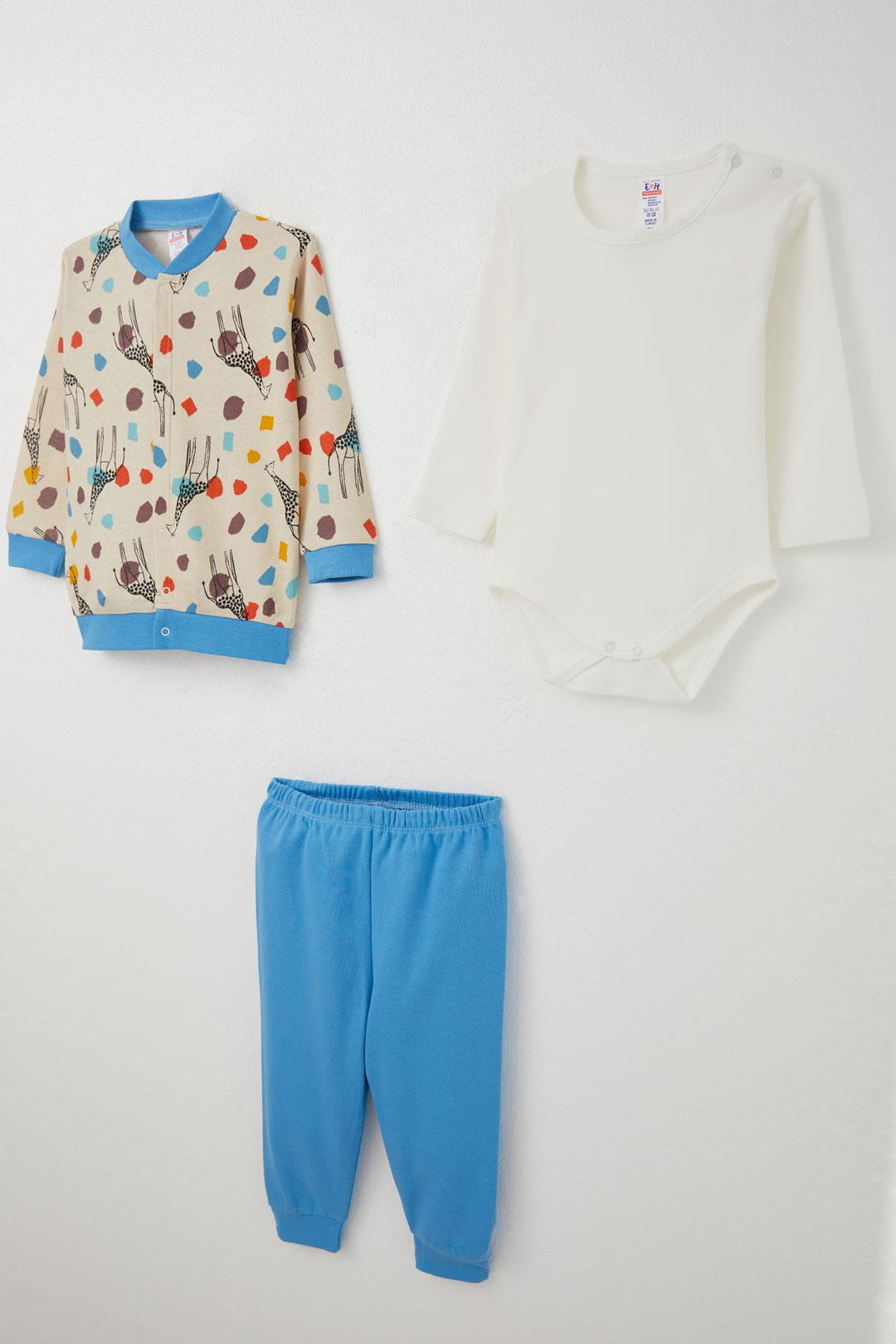 BRE Breeze Baby Boy Bodysuit 3-Piece Set Giraffe Patterned 4 Months Year, Beige - Middelburg