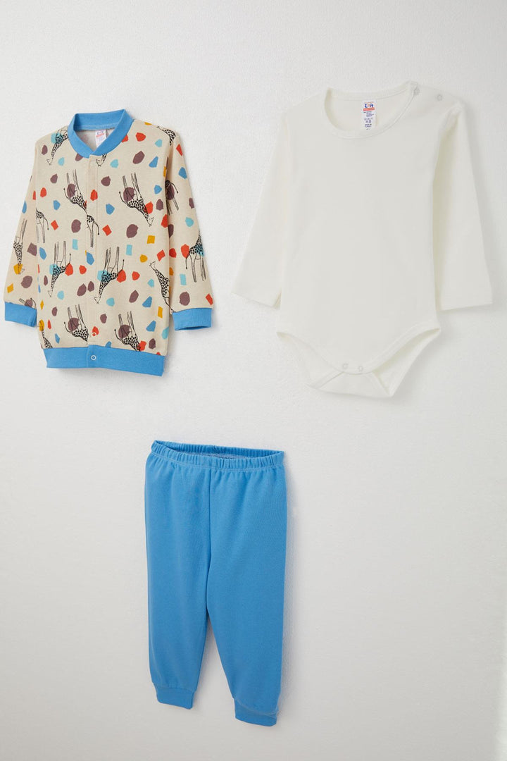 BRE Breeze Baby Boy Bodysuit 3-Piece Set Giraffe Patterned 4 Months Year, Beige - Middelburg