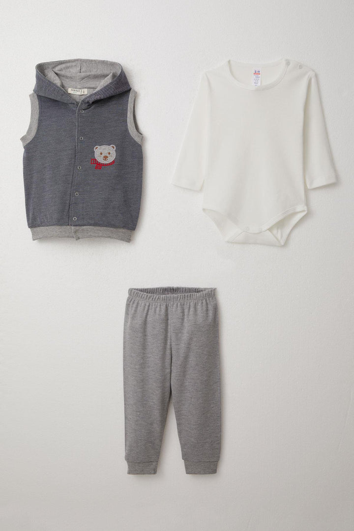 BRE Breeze Baby Boy Bodysuit 3-Piece Set Cute Bear Embroidered Hooded 4 Months Year, Navy Blue - Owings Mills