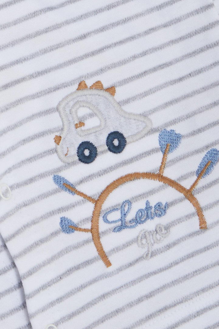 BRE Breeze Baby Boy Bodysuit 3 قطع مجموعة السفر تحت عنوان السيارة المطرزة 4 أشهر سنة، مزيج رمادي فاتح - Euless