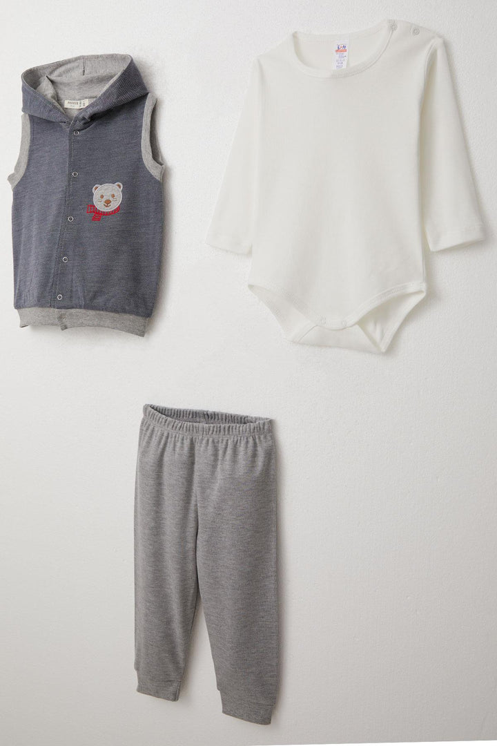 BRE Breeze Baby Boy Bodysuit 3-Piece Set Cute Bear Embroidered Hooded 4 Months Year, Navy Blue - Owings Mills