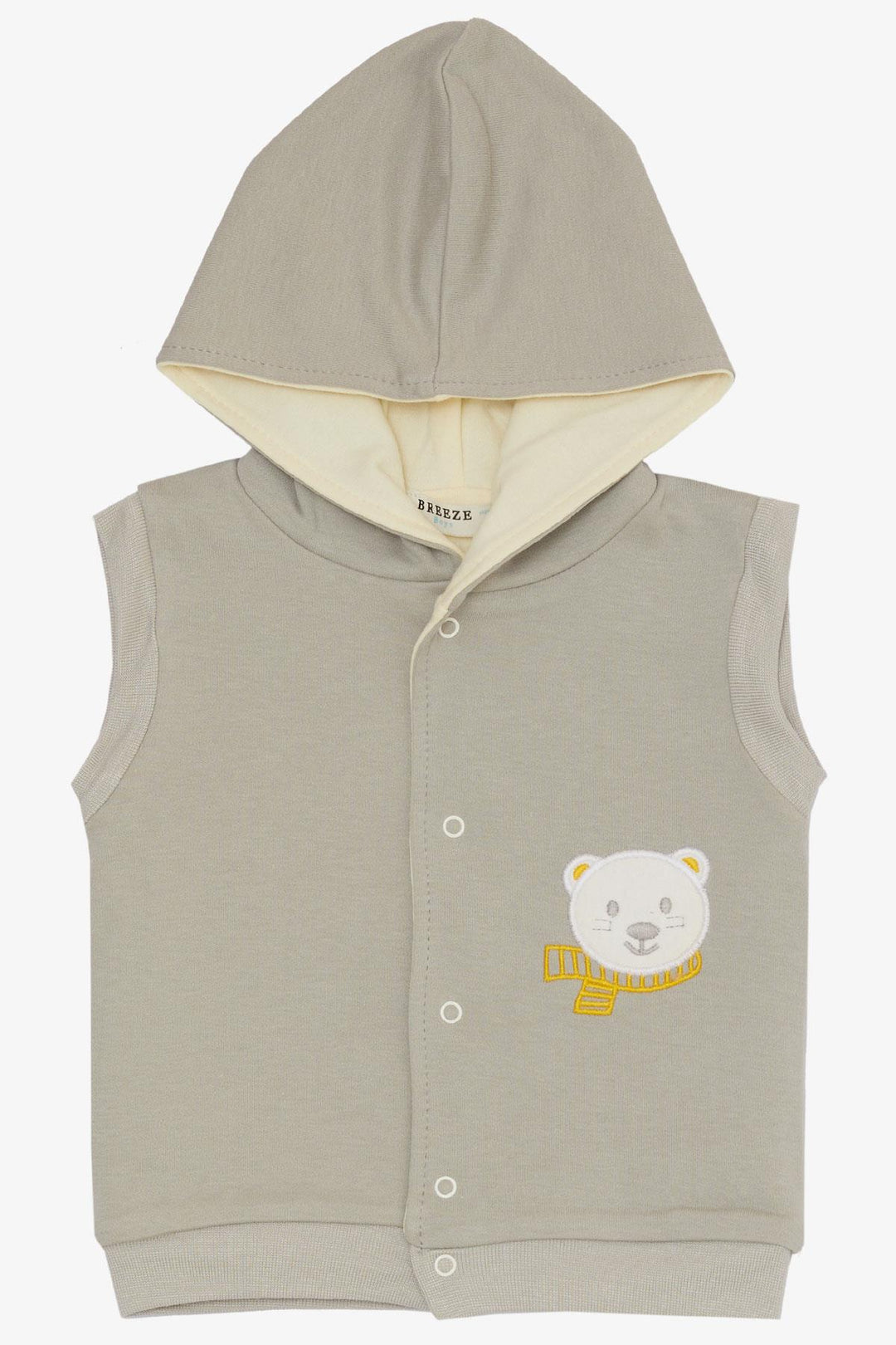BRE Breeze Baby Boy Bodysuit 3-Piece Set لطيف الدب المطرز مقنعين 4 أشهر سنة، رمادي فاتح - Tigard