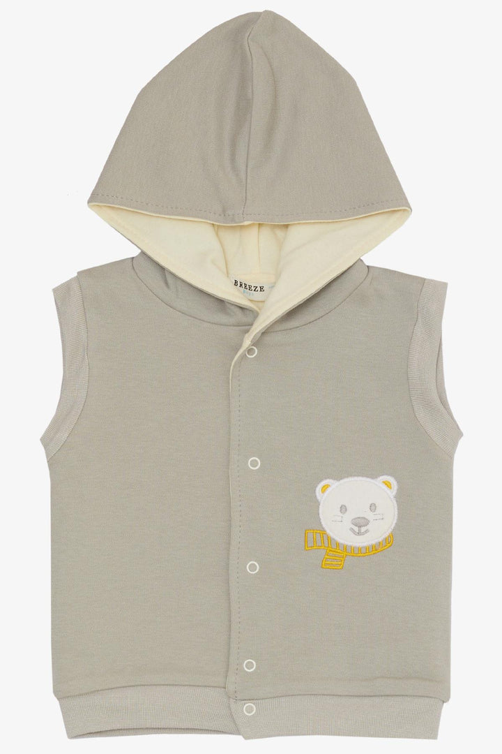 BRE Breeze Baby Boy Bodysuit 3-Piece Set لطيف الدب المطرز مقنعين 4 أشهر سنة، رمادي فاتح - Tigard
