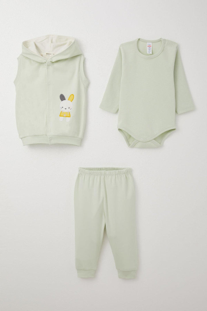 BRE Breeze Baby Boy Bodysuit 3-Piece Set with Cute Bunny Embroidery Hooded 4 Months Year, Water Green - Villajoyosa