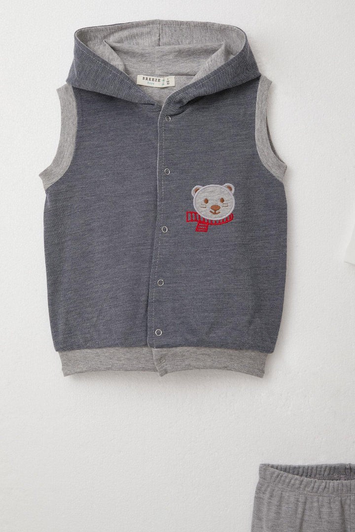 BRE Breeze Baby Boy Bodysuit 3-Piece Set Cute Bear Embroidered Hooded 4 Months Year, Navy Blue - Owings Mills