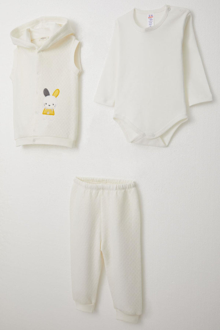 BRE Breeze Baby Boy Bodysuit 3-Piece Set with Bunny Embroidery Hooded 4 Months Year, Beige - Harlingen