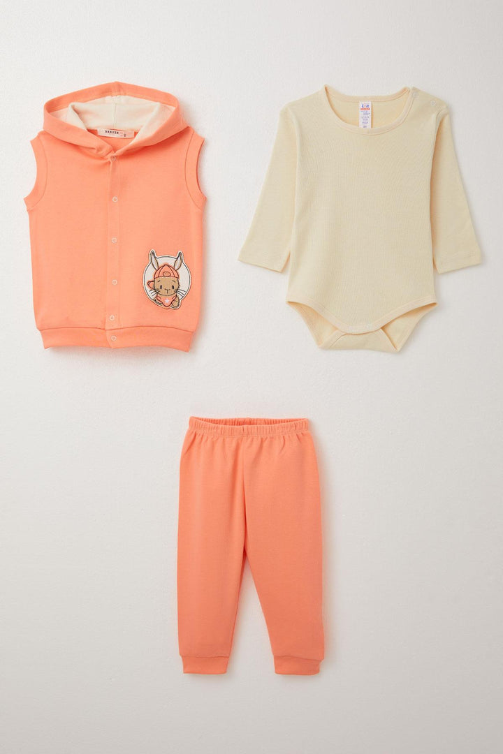 BRE Breeze Baby Boy Bodysuit 3-Piece Set لطيف الأرنب المطرز 4 أشهر سنة، سالمون - وارينغتون