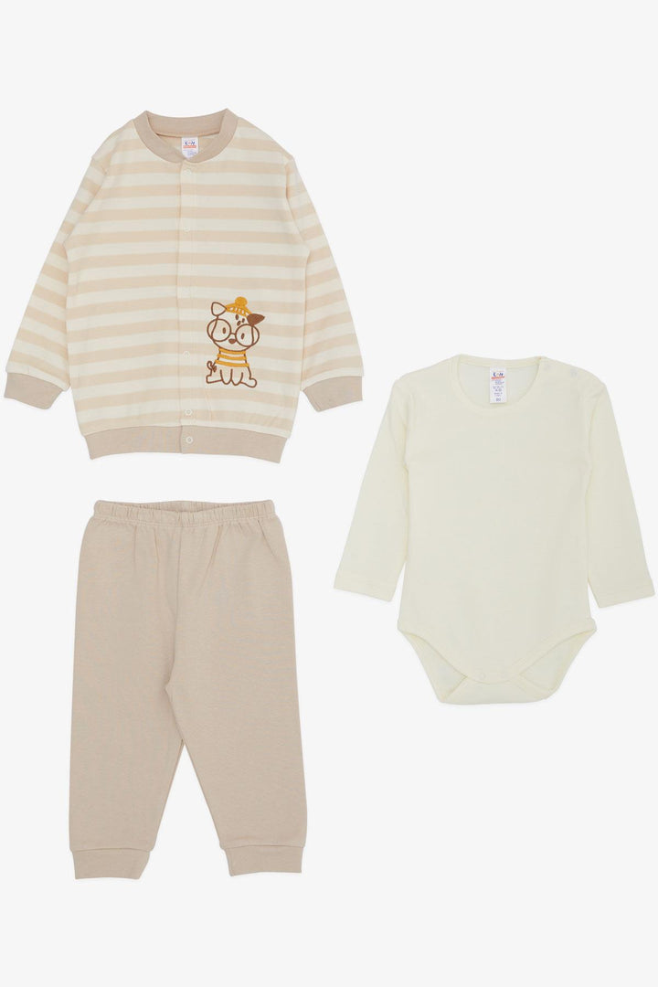 BRE Breeze Baby Boy Bodysuit مجموعة مكونة من 3 قطع نظارات دلماسية لطيفة مطرزة للكلاب 4 أشهر، كريمي - Ciudad Apodaca