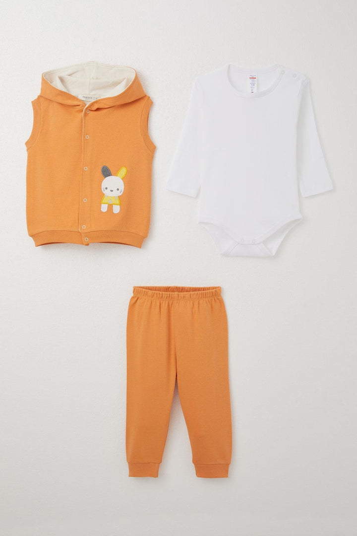 BRE Breeze Baby Boy Bodysuit 3-Piece Set with Cute Bunny Embroidery Hooded 4 Months Year, Orange - Yakima