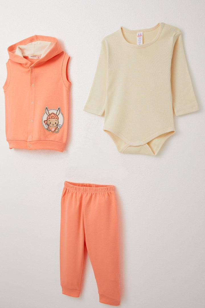BRE Breeze Baby Boy Bodysuit 3-Piece Set لطيف الأرنب المطرز 4 أشهر سنة، سالمون - وارينغتون