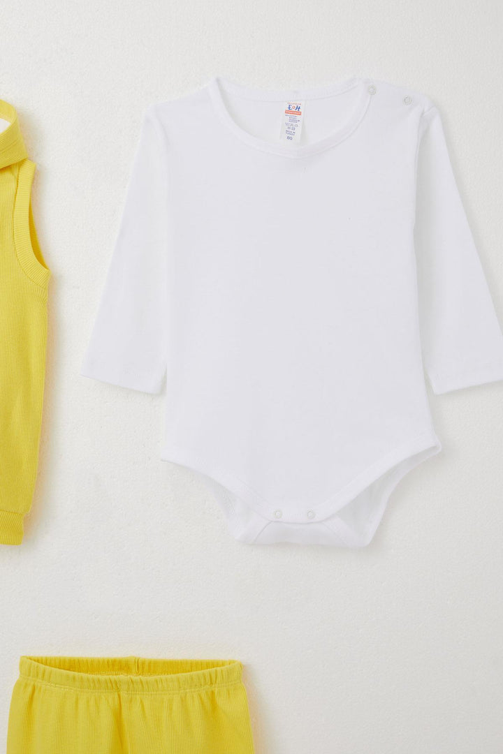 BRE Breeze Baby Boy Bodysuit 3-Piece Set Cute Bear Embroidered Hooded 4 Months Year, Yellow - Tepalcatepec