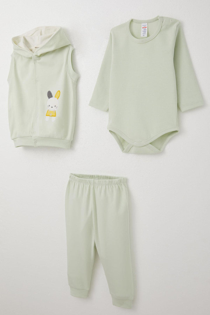 BRE Breeze Baby Boy Bodysuit 3-Piece Set with Cute Bunny Embroidery Hooded 4 Months Year, Water Green - Villajoyosa