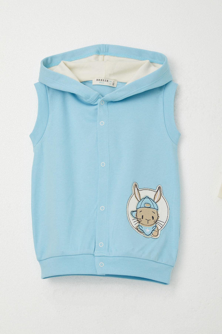 BRE Breeze Baby Boy Bodysuit 3-Piece Set لطيف الأرنب المطرز 4 أشهر سنة، أزرق فاتح - جيرمانتاون