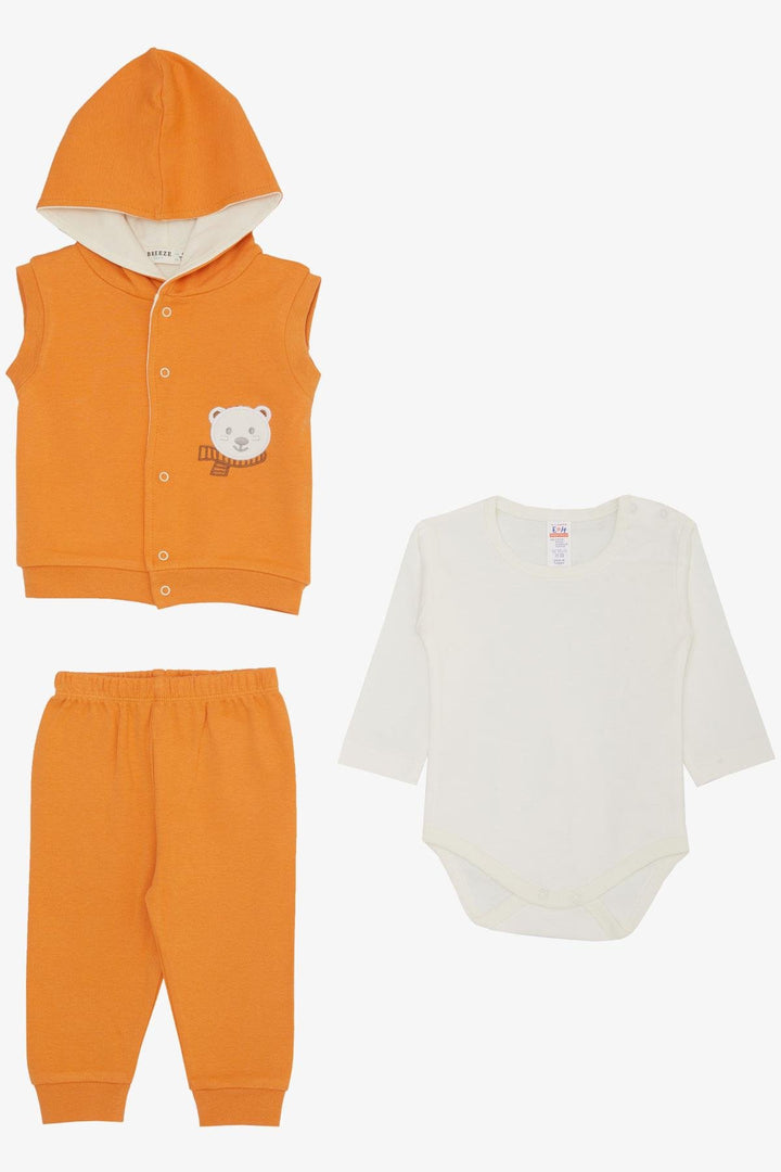 BRE Breeze Baby Boy Bodysuit 3-Piece Set لطيف الدب المطرز مقنعين 4 أشهر سنة، برتقالي - Doetinchem