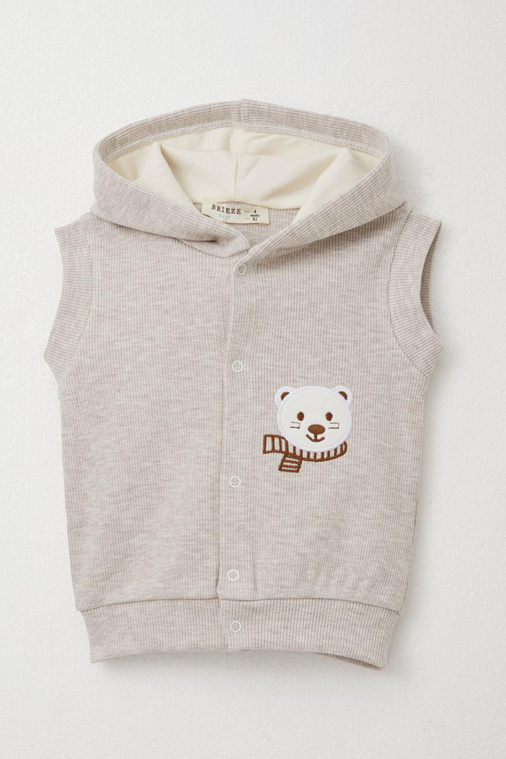 BRE Breeze Baby Boy Bodysuit 3-Piece Set لطيف الدب المطرز مقنعين 4 أشهر سنة، بيج ميلانج - زاكاتيكاس