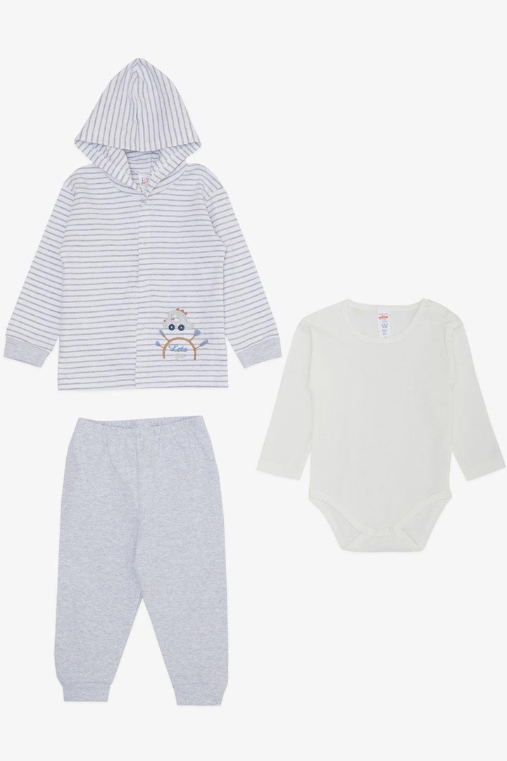 BRE Breeze Baby Boy Bodysuit 3 قطع مجموعة السفر تحت عنوان السيارة المطرزة 4 أشهر سنة، مزيج رمادي فاتح - Euless