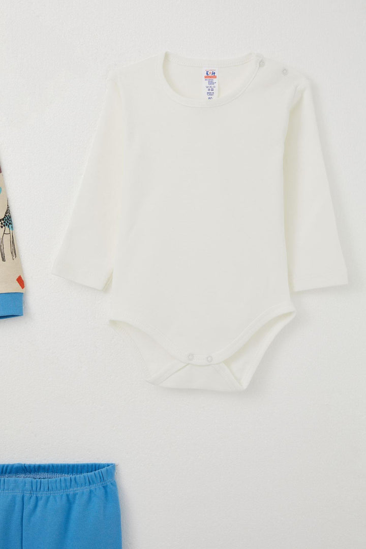 BRE Breeze Baby Boy Bodysuit 3-Piece Set Giraffe Patterned 4 Months Year, Beige - Middelburg