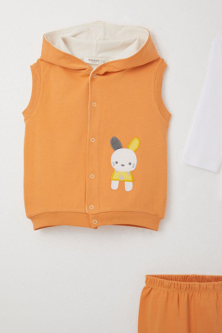BRE Breeze Baby Boy Bodysuit 3-Piece Set with Cute Bunny Embroidery Hooded 4 Months Year, Orange - Yakima