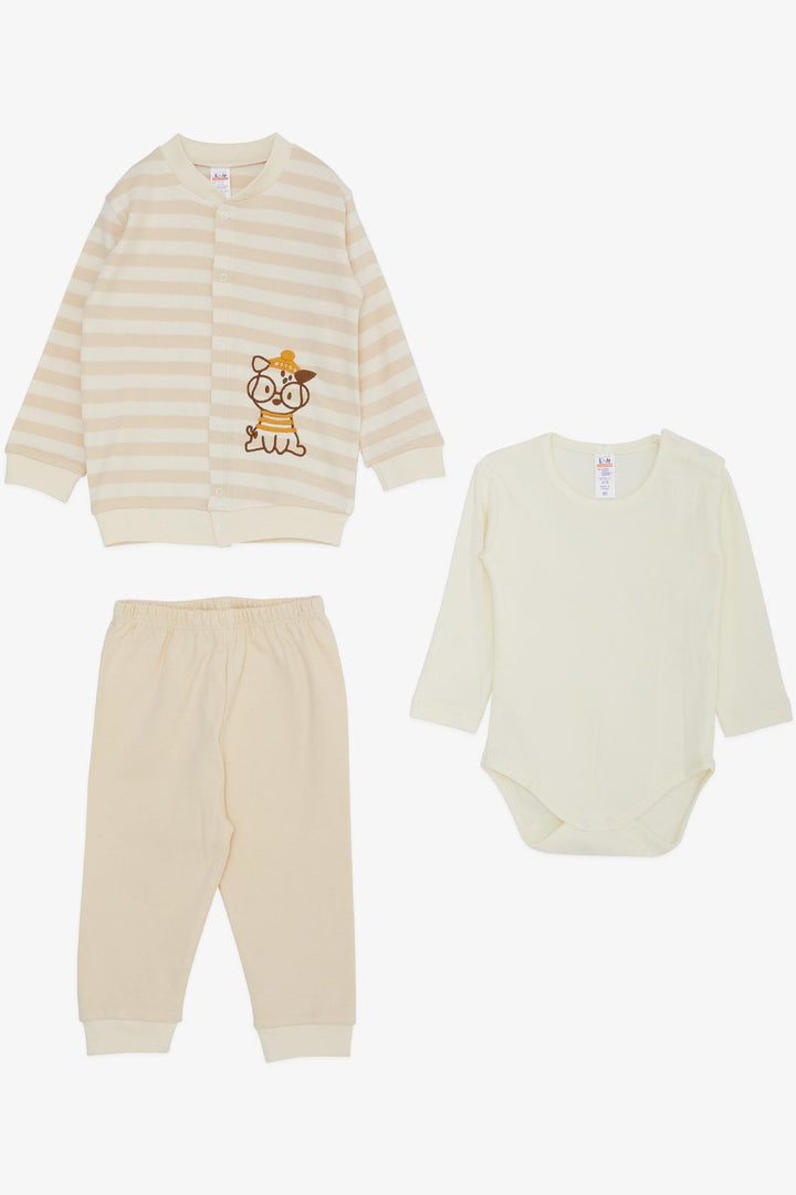 BRE Breeze Baby Boy Bodysuit مجموعة من 3 قطع نظارات دلماسية لطيفة مطرزة للكلاب 4 أشهر، كريمي - Weinheim