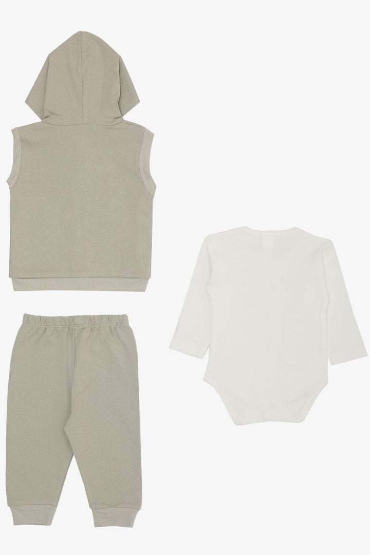 BRE Breeze Baby Boy Bodysuit 3-Piece Set لطيف الدب المطرز مقنعين 4 أشهر سنة، رمادي فاتح - Tigard