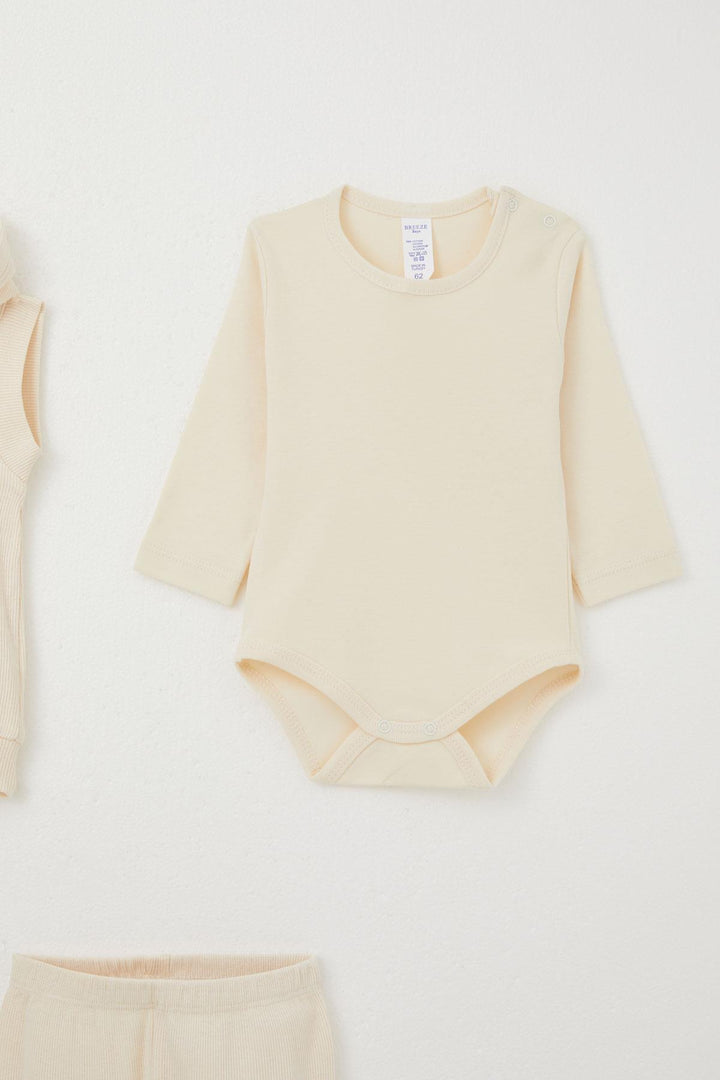 BRE Breeze Baby Boy Bodysuit 3-Piece Set Cute Bear Embroidered Hooded 4 Months Year, Cream - Pacifica