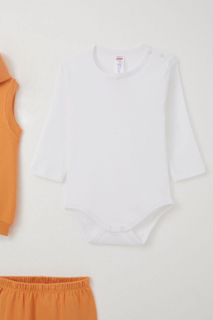 BRE Breeze Baby Boy Bodysuit 3-Piece Set with Cute Bunny Embroidery Hooded 4 Months Year, Orange - Yakima