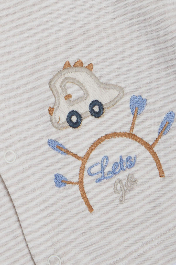 BRE Breeze Baby Boy Bodysuit 3-Piece Set السفر تحت عنوان السيارة المطرزة 4 أشهر سنة، بيج ميلانج - Tudela