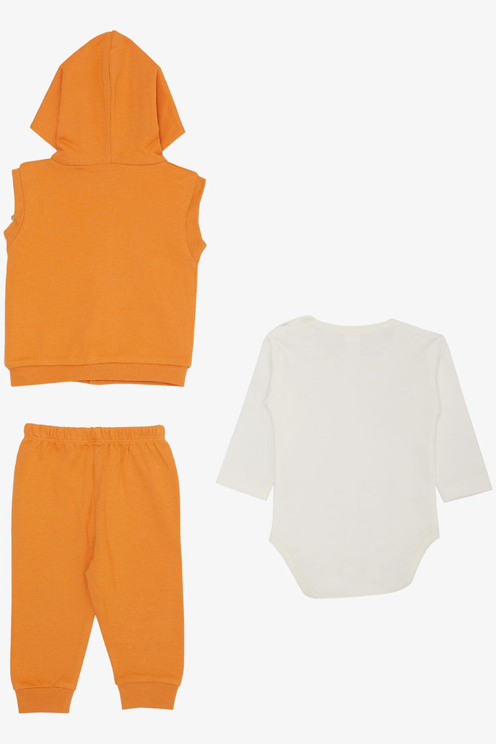 BRE Breeze Baby Boy Bodysuit 3-Piece Set لطيف الدب المطرز مقنعين 4 أشهر سنة، برتقالي - Doetinchem