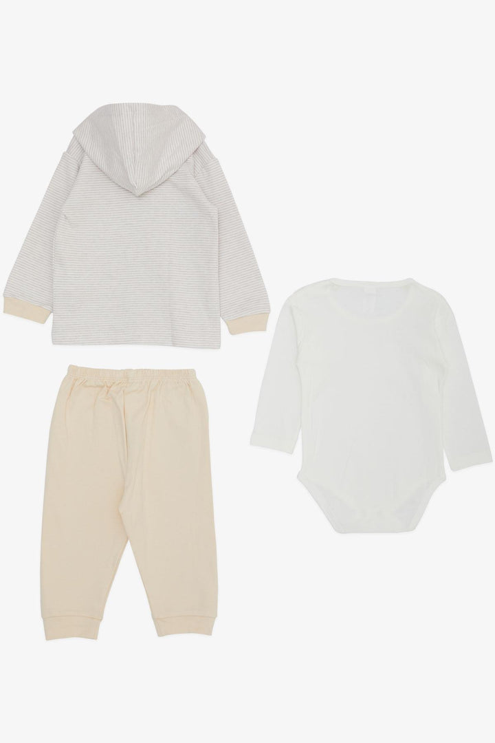 BRE Breeze Baby Boy Bodysuit 3-Piece Set السفر تحت عنوان السيارة المطرزة 4 أشهر سنة، بيج ميلانج - هارلم