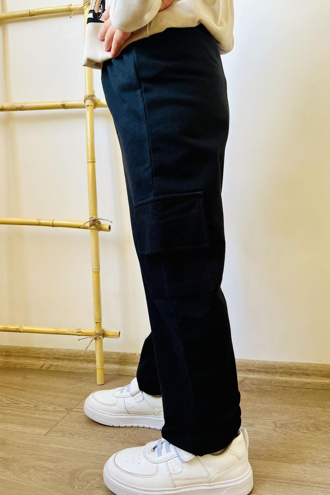 BRE Breeze Boys' Cargo Pants with Elastic Waistband and Pockets at the Bottom, 5-9 Years, Black - Quimper