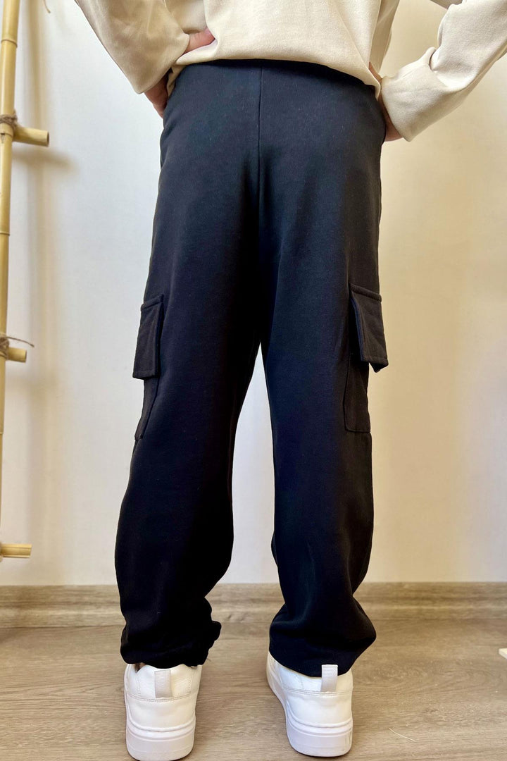 BRE Breeze Boys' Cargo Pants with Elastic Waistband and Pockets at the Bottom, 5-9 Years, Black - Quimper