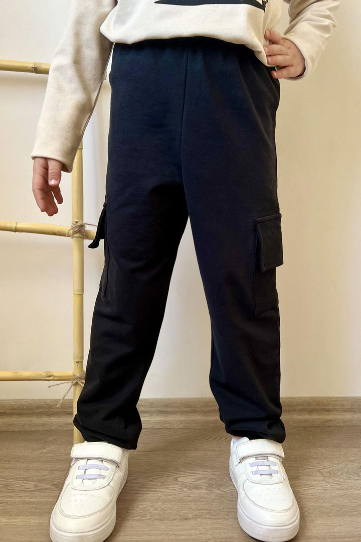 BRE Breeze Boys' Cargo Pants with Elastic Waistband and Pockets at the Bottom, 5-9 Years, Black - Quimper