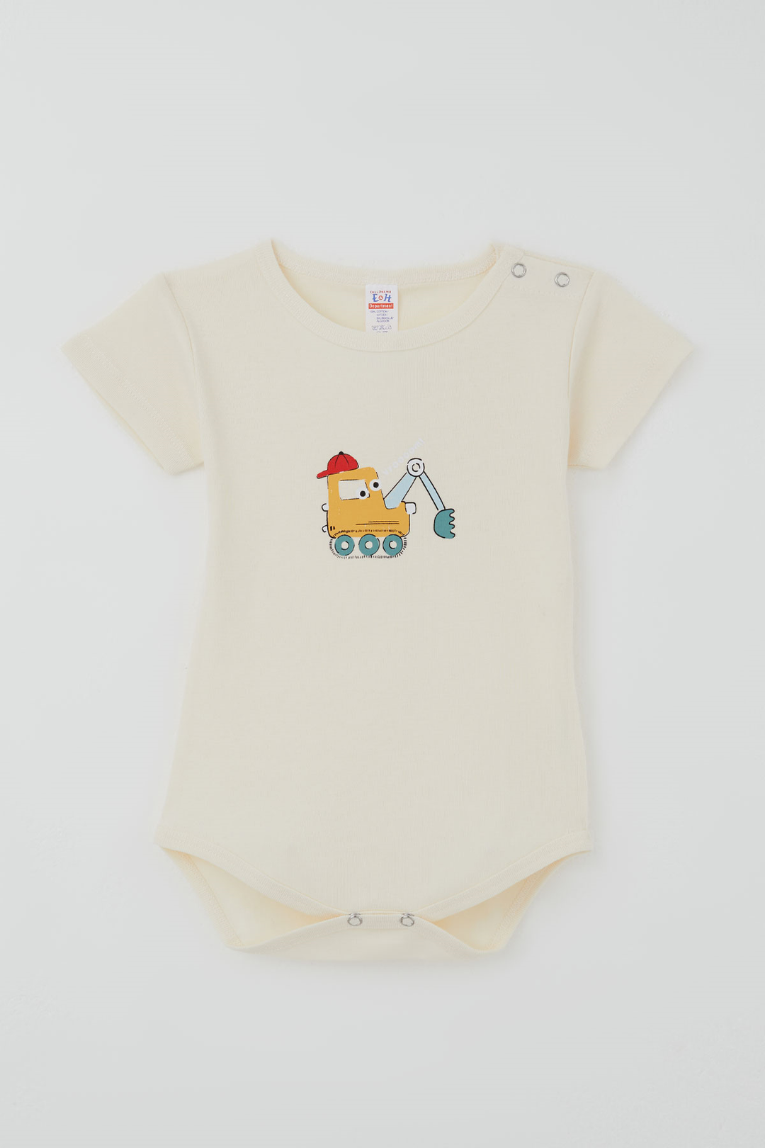 BRE Breeze Erkek Çocuk Çıtçıtlı Kısa Kollu Zıbın Body Şapkalı Sevimli İş Makinesi Baskılı 1-3 Yaş , Krem - Fedosiia
