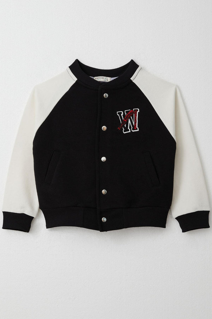 BRE Breeze Boys' College Jacket with Letter Embroidery Snap Fastener 3-7 Years, Black - Prairieville