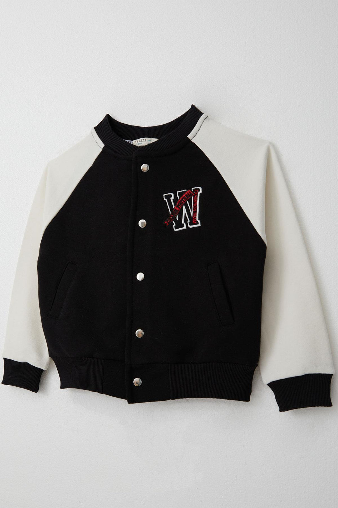 BRE Breeze Boys' College Jacket with Letter Embroidery Snap Fastener 3-7 Years, Black - Prairieville