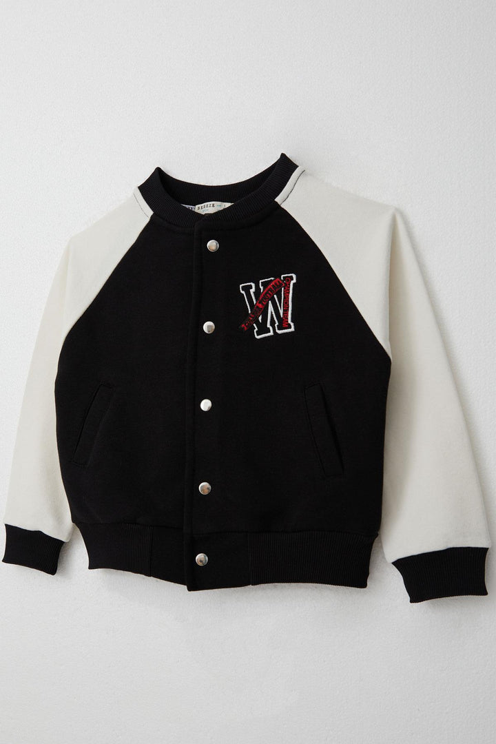 BRE Breeze Boys' College Jacket with Letter Embroidery Snap Fastener 3-7 Years, Black - Prairieville