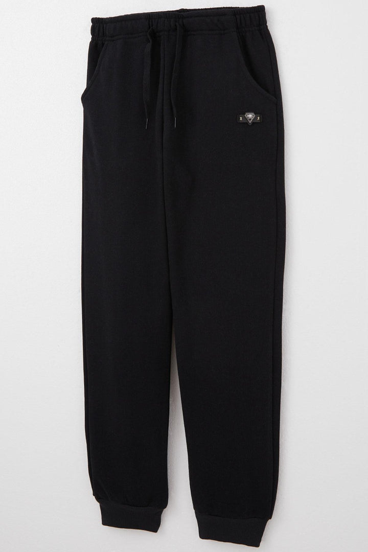 BRE Breeze Boys' Sweatpants with Arm Badge and Drawstring Accessory, 4-8 Years, Black - Braine-l’Alleud