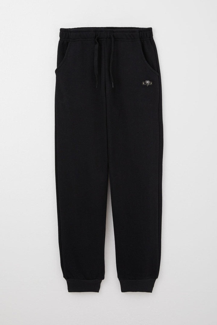 BRE Breeze Boys' Sweatpants with Arm Badge and Drawstring Accessory, 4-8 Years, Black - Braine-l’Alleud