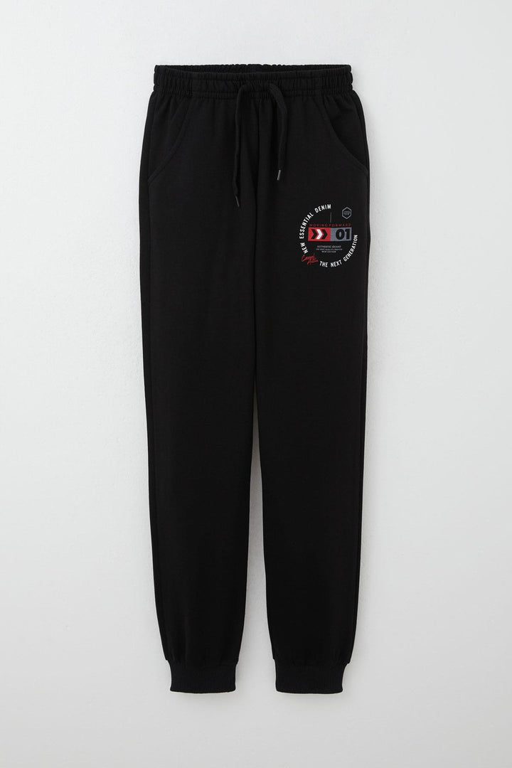 BRE Breeze Boys' Sweatpants with Drawstring Accessory Printed with Text, 114 Years, Black - Clovis