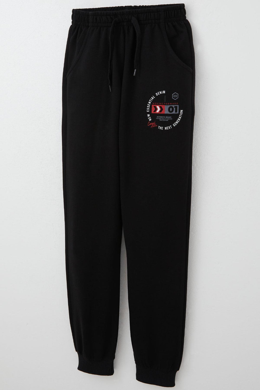BRE Breeze Boys' Sweatpants with Drawstring Accessory Printed with Text, 114 Years, Black - Clovis