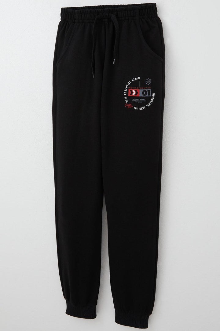 BRE Breeze Boys' Sweatpants with Drawstring Accessory Printed with Text, 114 Years, Black - Clovis