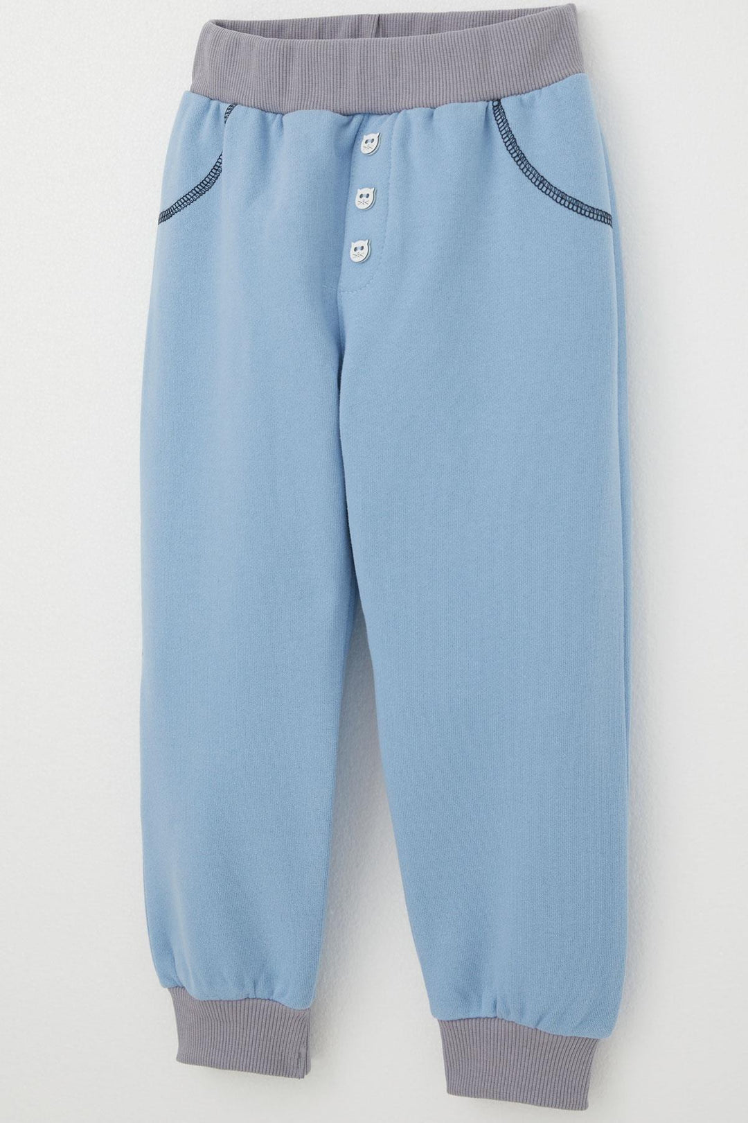 BRE Breeze Boys' Sweatpants with Cat Button Accessory Pocket Contrast Stitch Detail 1-4 Years, Blue - Zhytomyr